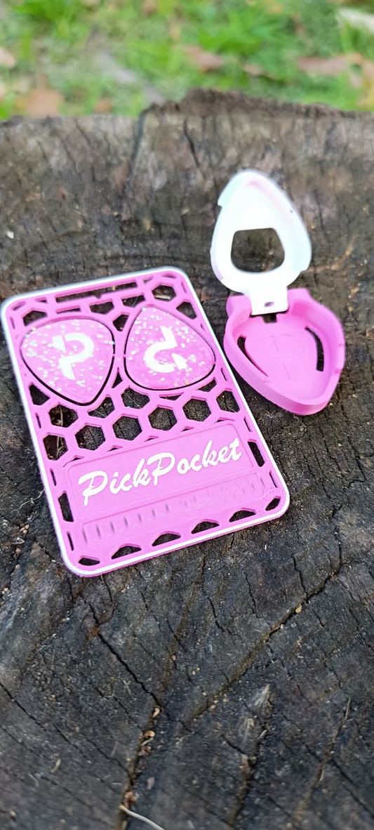 Kit Suporte para palheta de guitarra + palheta rosa